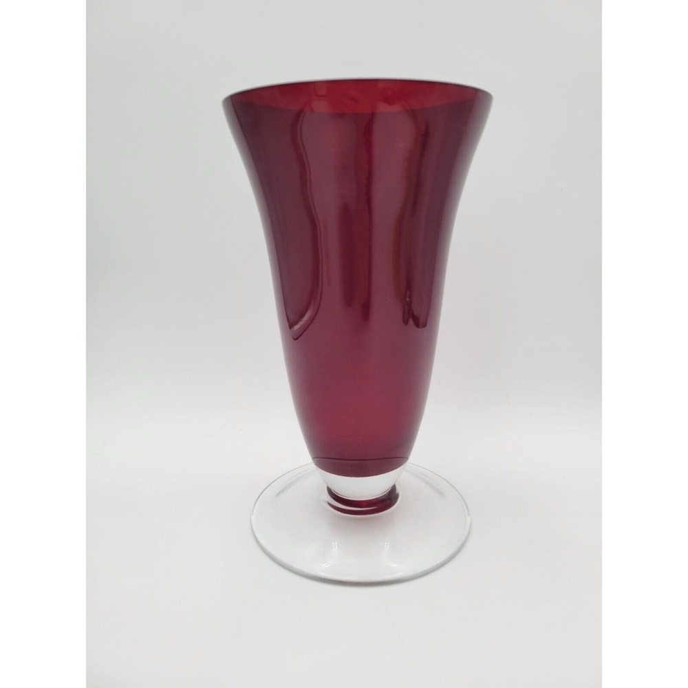 Ruby Red Blown Glass Vase With Clear Base LSA 10"